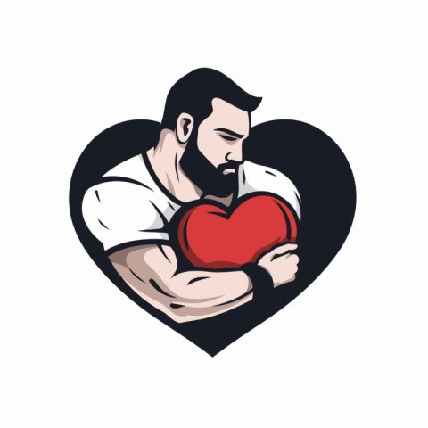 Vector illustration of a boxer holding a heart in his hand viewe