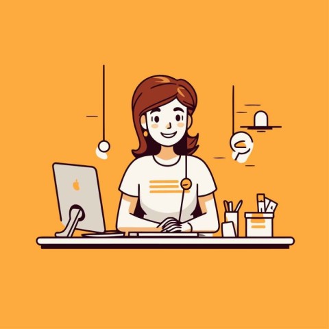 Vector illustration of a woman receptionist at the reception des