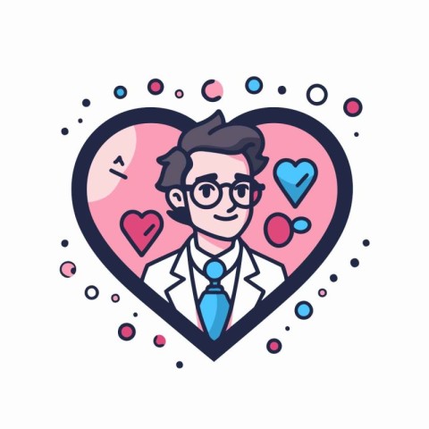 Vector illustration of a man in a suit with glasses in a heart s