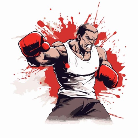 Boxer with red boxing gloves. Vector illustration on white backg