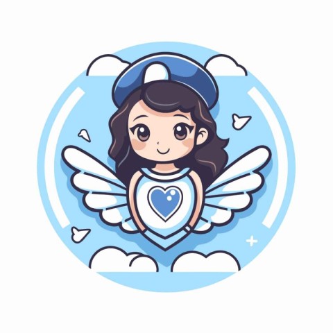 Cute cartoon cupid with heart and wings. Vector illustration.