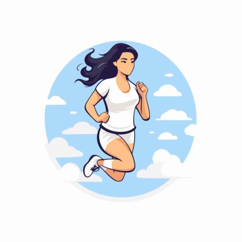 Woman running. Vector illustration in flat cartoon style. Health