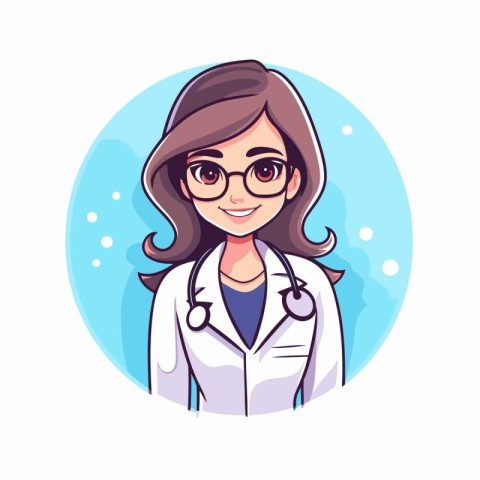 Doctor woman cartoon character. Vector illustration in a flat st