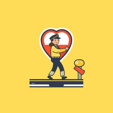 Policeman with heart vector illustration in flat design style. V