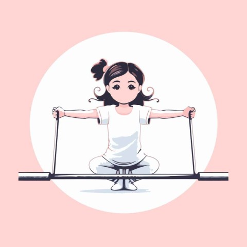 Cartoon little girl doing yoga on the mat. Vector illustration.