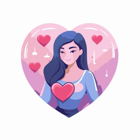 Girl with heart in her hands. Vector illustration in a flat styl