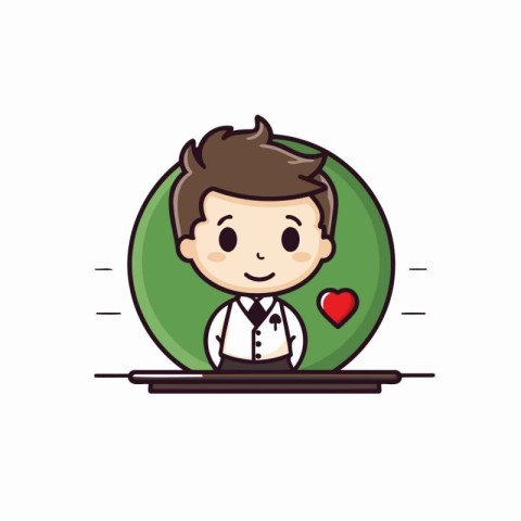 cute boy with heart and love icon. vector illustration in flat d