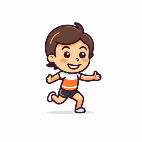 Cute little boy running. Funny cartoon character. Vector illustr