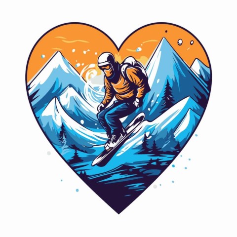 Snowboarder in the mountains. Vector illustration in retro style