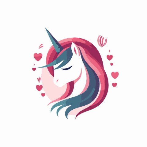 Unicorn vector icon. Head of cute fantasy unicorn with pink hair