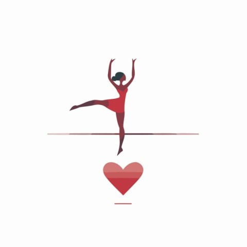 Ballet dancer in red dress on the background of heart. Vector il