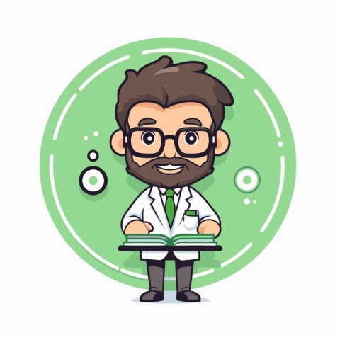 Scientist holding a book - Vector Mascot Character Illustration