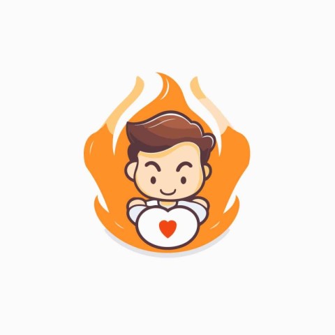 Cupid with a heart in his hands. Love icon. Vector illustration