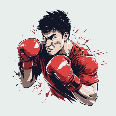 Boxer in red boxing gloves. Vector illustration of a boxer.