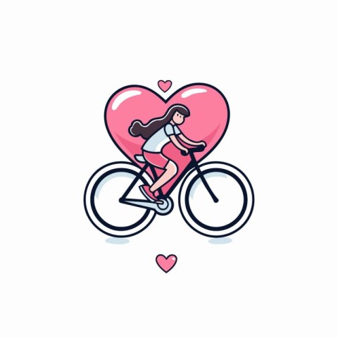 Cute little girl riding a bicycle with heart. Vector illustratio