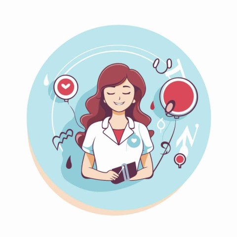 Vector illustration of female doctor with stethoscope and stop s