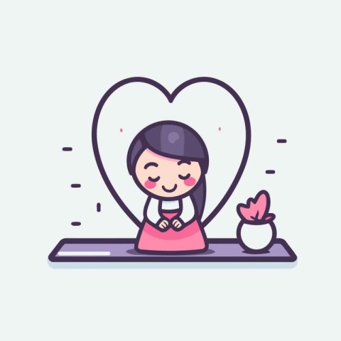 Cute little girl with heart. Vector illustration in a flat style