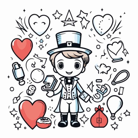 Valentine's Day. Cute cartoon boy in love. Vector illustration.