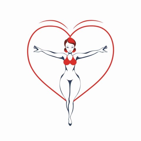 Beautiful woman in red swimsuit on white background. Vector illu