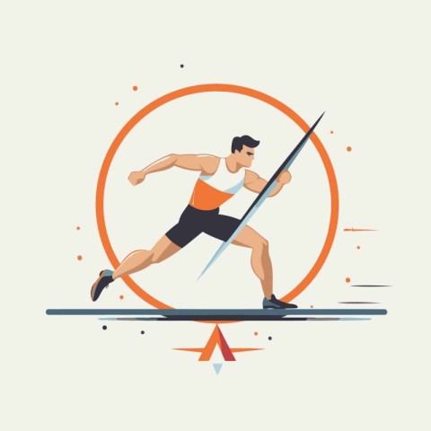 Athlete with a javelin. Flat style vector illustration.