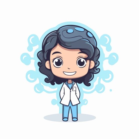 Cute little boy in white coat. Vector illustration. Cartoon char