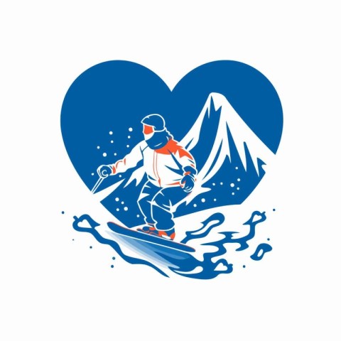 Snowboarder in the mountains. Winter sport logo. Vector illustra