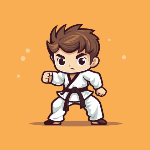 Taekwondo boy cartoon character. Vector illustration isolated on