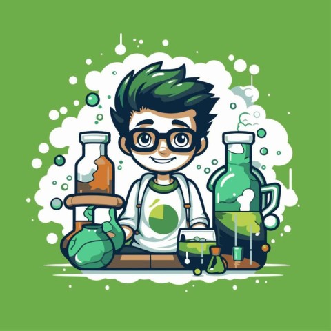 Scientist boy cartoon character. Vector illustration. Isolated o