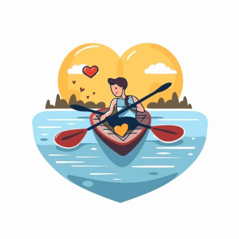 Couple in love in a canoe. Vector illustration in flat style