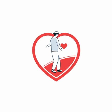 Man with heart and location pin. Vector illustration in flat sty