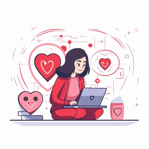 Online dating concept. Vector illustration in flat style. Woman