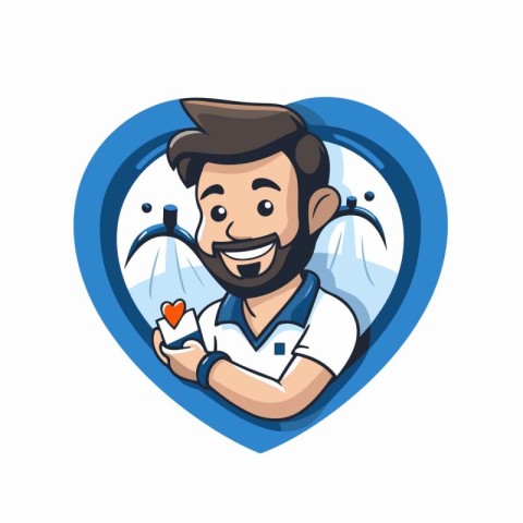 Vector illustration of a man holding a heart in a heart shape.