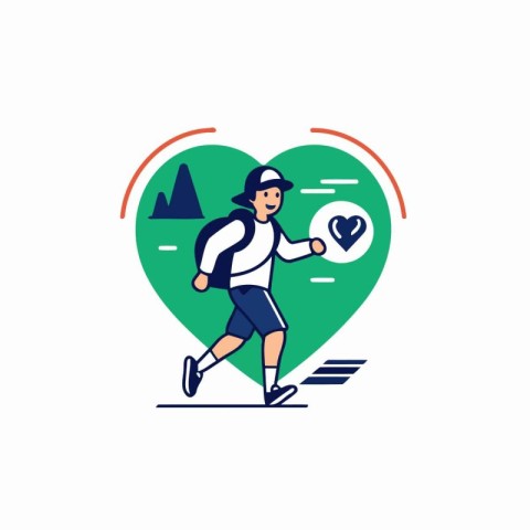 Running man with heart. Healthy lifestyle concept. Vector illust