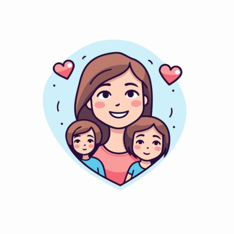 Mother with children in heart shape. Vector illustration in cart