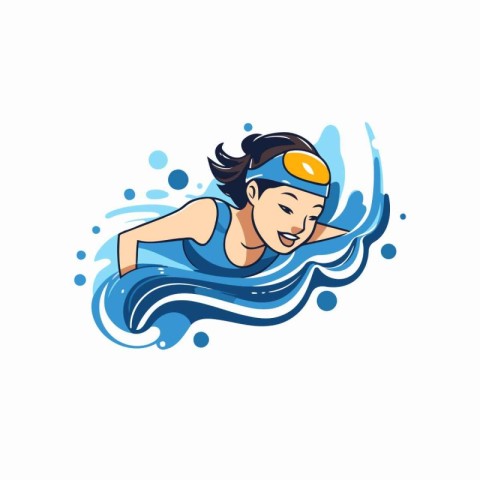 Swimming woman in cap and goggles swimming in water vector Illus