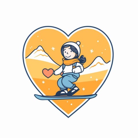 Snowboarder girl in the shape of a heart. Vector illustration.