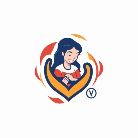 Woman with hands in heart shape vector logo design template. Lov