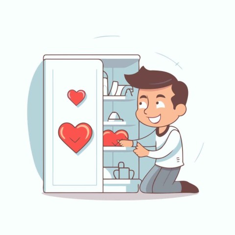 Man choosing food from fridge. Vector illustration in flat carto