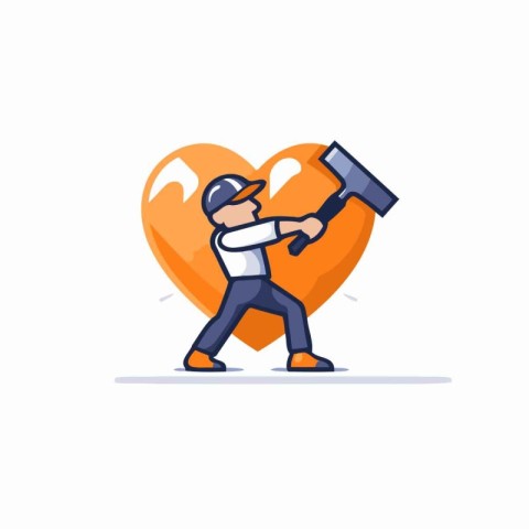 Flat design vector illustration concept of man breaking heart wi