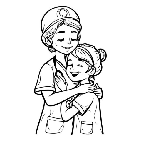 illustration of a nurse with a little girl on a white background