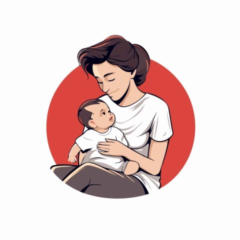 Mother holding her newborn baby in her arms. Vector illustration