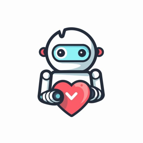 Cute robot with heart. Vector illustration in a flat style.