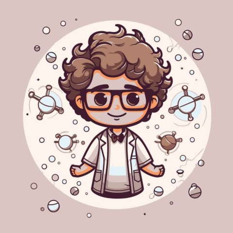 Cartoon boy scientist in glasses. Vector illustration of a boy s