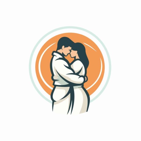 Couple in love icon. Vector illustration of man and woman huggin