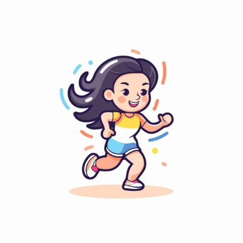 Cute little girl running. cartoon vector illustration. isolated