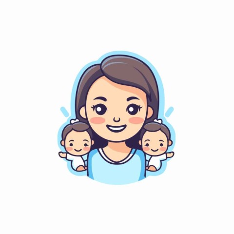 Illustration of a happy mother with her children. Vector illustr