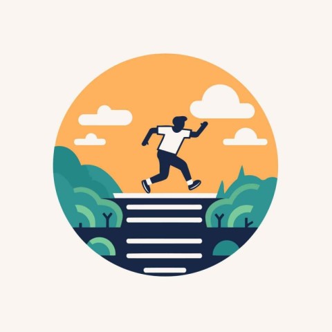 Man running in the park. Flat style vector illustration. EPS 10