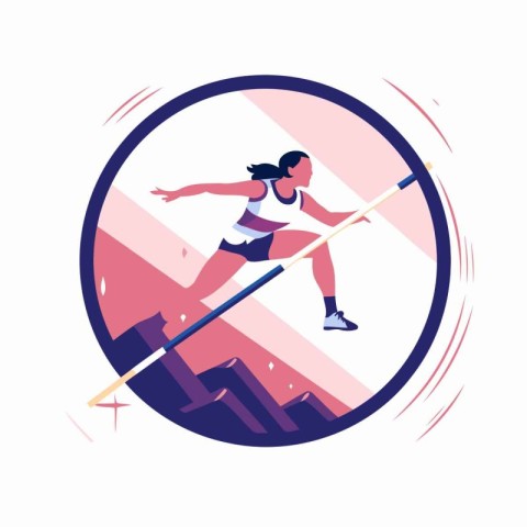 Athletic woman running with javelin flat vector illustration.