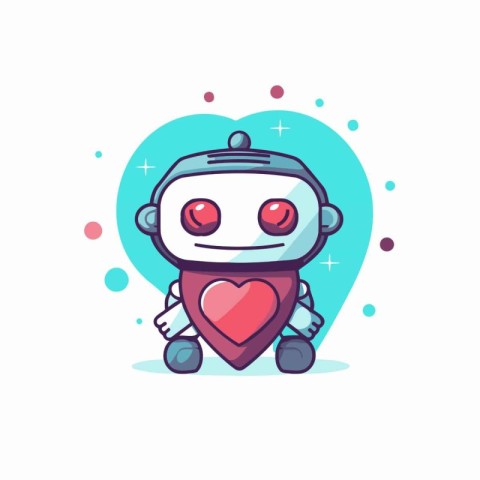 Cute robot with heart. Vector illustration in flat cartoon style