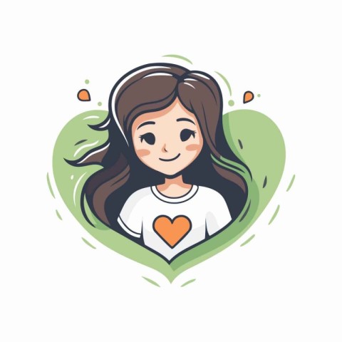 Vector illustration of a girl in a white T-shirt with a heart in